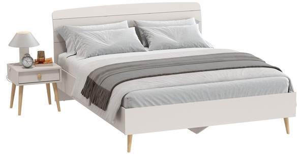 Афина Спальня Кровать 1600 + Тумба прикроватная, цвет кашемир серый, ШхГхВ 164,6х210,2х95,6 + 45х37х45 см., сп.м. 1600х2000 мм., б/м, основание есть