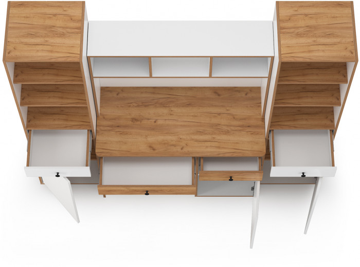 Вуди Компоновка № 07, цвет белый премиум/дуб крафт золотой, ШхГхВ 200х52,7х180,3 см., универсальная сборка