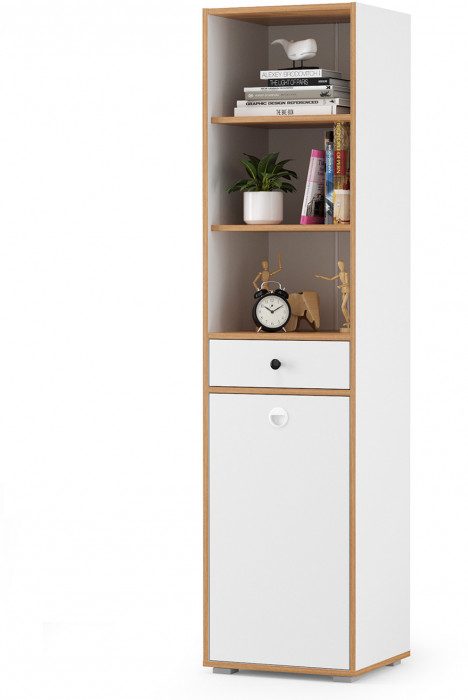 Вуди Компоновка № 07, цвет белый премиум/дуб крафт золотой, ШхГхВ 200х52,7х180,3 см., универсальная сборка