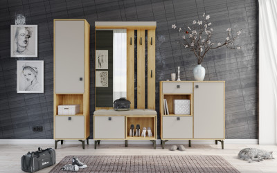 Модульная прихожая Милан, набор 1, Крафт золотой/Кашемир