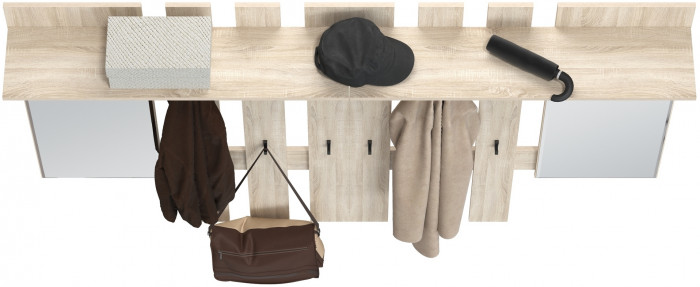 Лира ГК 2-3814+2-3814дубсон Вешалка с зеркалом, цвет дуб сонома, ШхГхВ 200х28х135 см., универсальная сборка