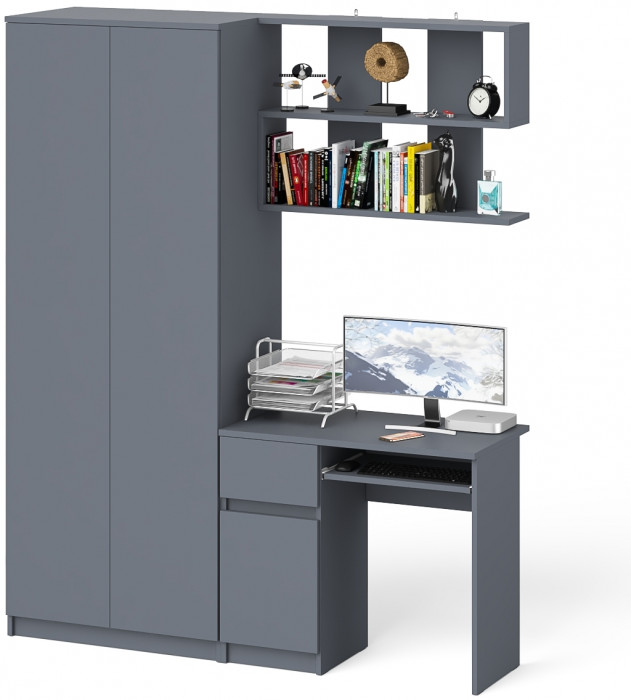 Мори Стол компьютерный МС-1 левый + Шкаф МШ800.1 + Полка 900, цвет графит, ШхГхВ 170,4х50,4х209,6 см., НЕ универсальная сборка
