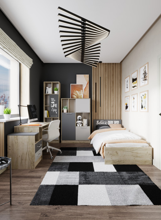 Модульная подростковая спальня Колибри-Лофт, набор 2, Крафт серый/Графит серый