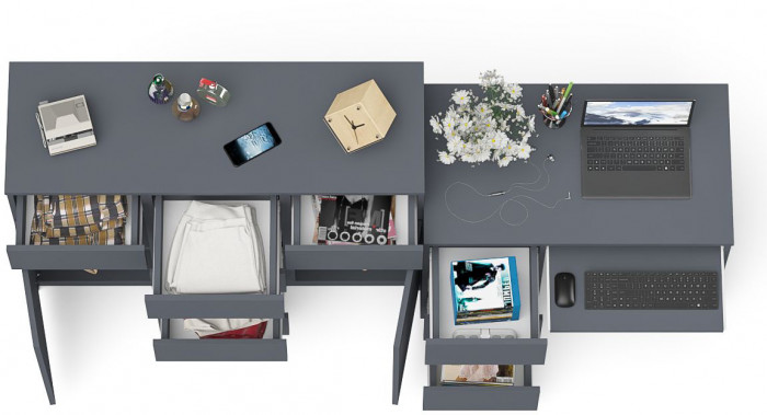 Мори Стол компьютерный МС-6 левый + Комод МК1200.4, цвет графит, ШхГхВ 210,4х50х94 см., выдвижные ящики слева, НЕ универсальная сборка