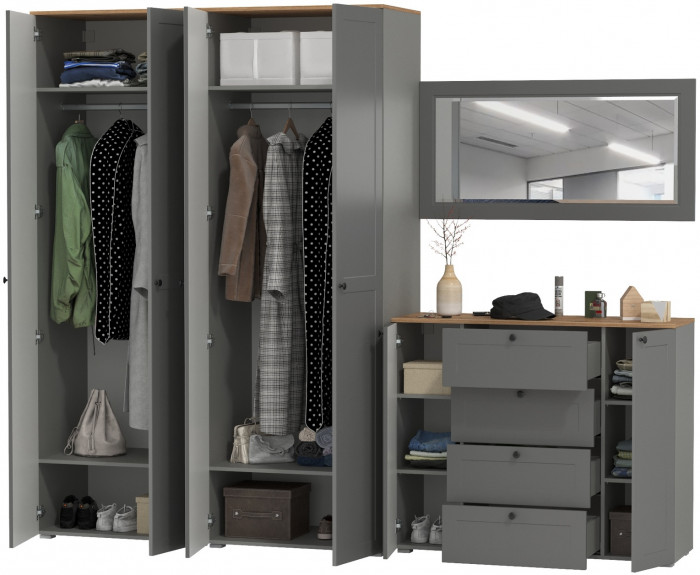 Остин Прихожая 26, серый графит/дуб крафт золотой