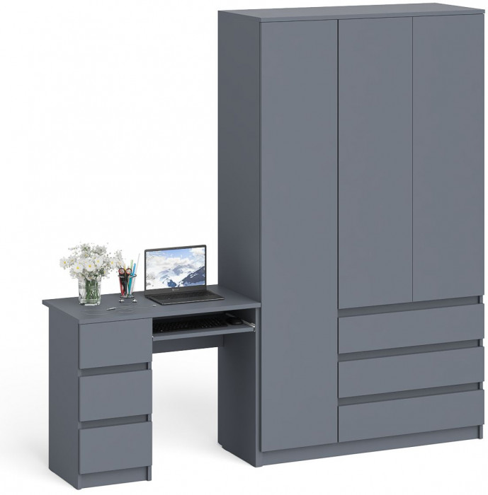 Мори Стол компьютерный МС-6 левый + Шкаф МШ1200.1, цвет графит, ШхГхВ 210,4х50,4х209,6 см., выдвижные ящики слева, НЕ универсальная сборка