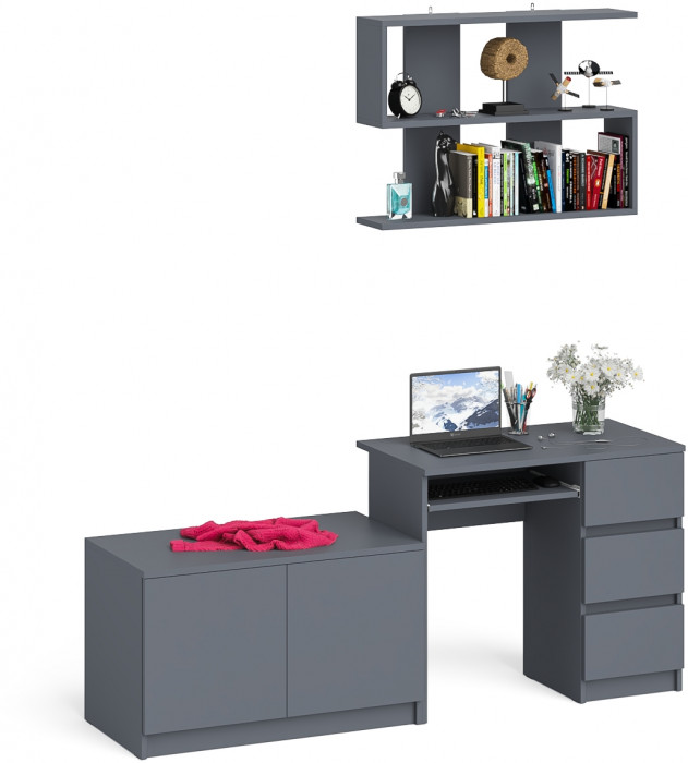 Мори Стол компьютерный МС-6 правый + Тумба МА900.1 + Полка 900, цвет графит, ШхГхВ 180,4х50,4х209,6 см., НЕ универсальная сборка