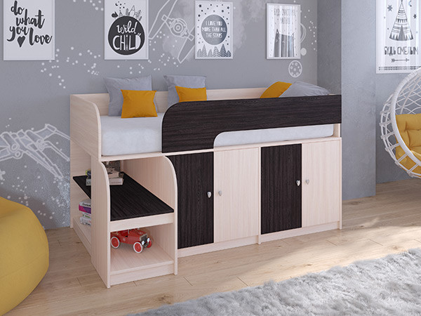 Кровать чердак Астра 9 V2 Дуб молочный/Венге