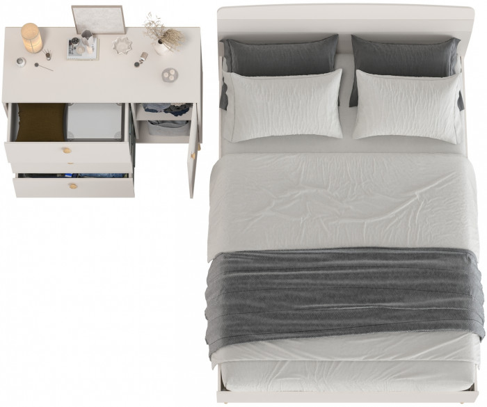 Афина Спальня Кровать 1400 + Комод, кашемир серый