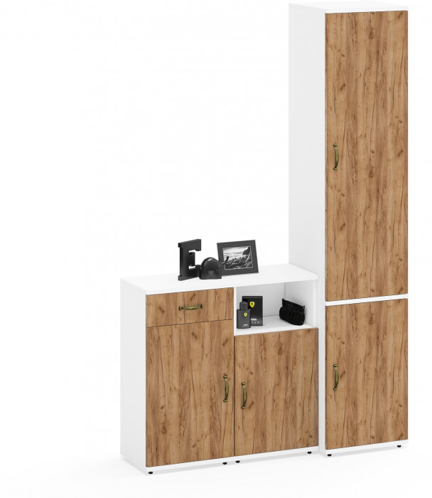 Лидер-8 Пенал МД 21Б + Тумба МД 3.15 + Тумба МД 3.19, белый шагрень/крафт золото