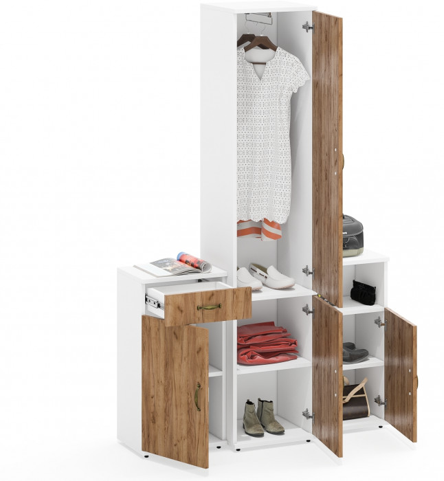 Лидер-8 Пенал МД 21Б + Тумба МД 3.15 + Тумба МД 3.19, белый шагрень/крафт золото