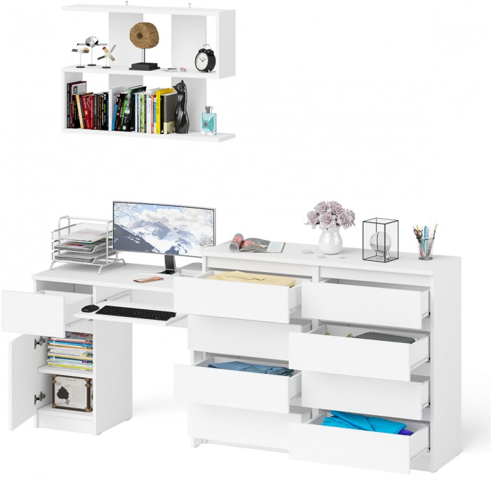 Мори компьютерный стол МС-1 левый + Комод МК1200.8 + Полка 900, белый