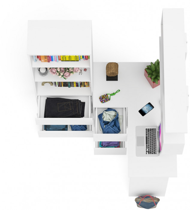 Мори компьютерный стол МС-16 левый + Стеллаж МСТ600.3 + Полка 1200, белый