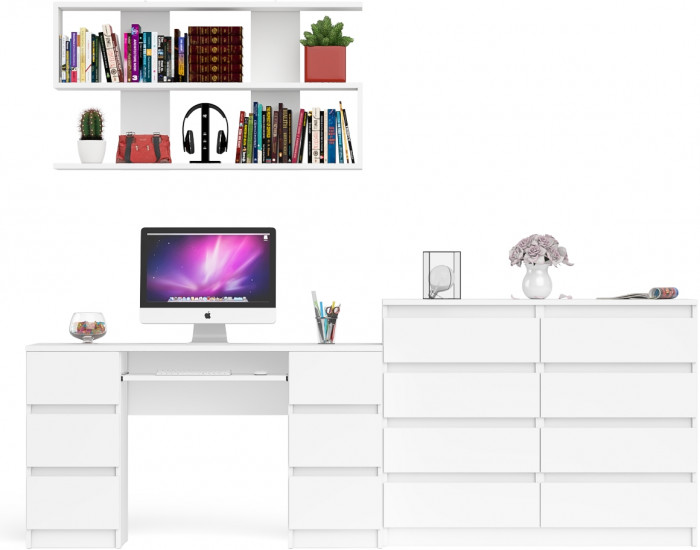 Мори компьютерный стол МС-2 + Комод МК1200.8 + Полка 1200, белый