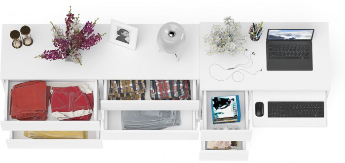 Мори компьютерный стол МС-6 левый + Комод МК1380.6, белый