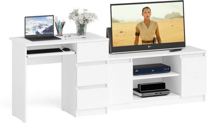 Мори компьютерный стол МС-6 правый + Тумба МТВ1200.1, белый