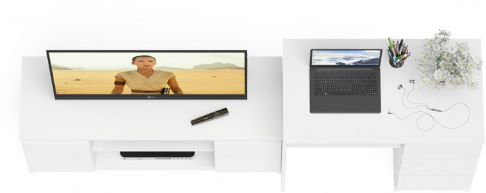 Мори компьютерный стол МС-6 правый + Тумба МТВ1200.1, белый