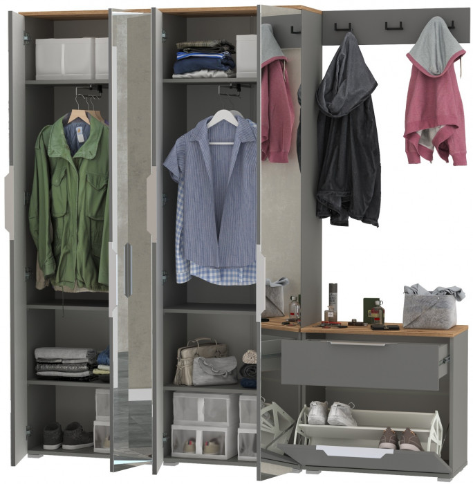 Октава Прихожая 26, серый графит/дуб крафт золотой/фасады МДФ серый графит