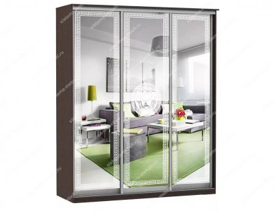 Шкаф купе Модерн 1776х600 3-х дверный 2-х секционный зеркальный с пескоструем №1 венге