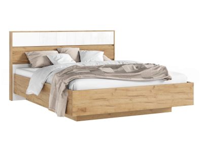 Роджинамиф Кровать парящая 160 с ортопедом дерево, белый глянец холодный/дуб крафт