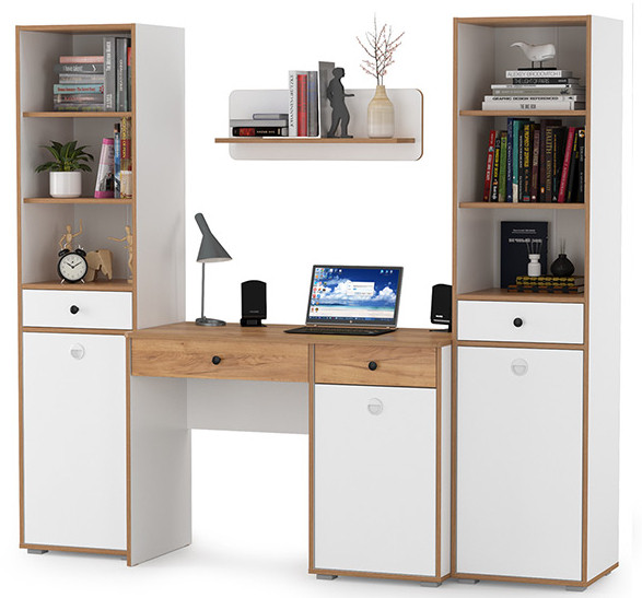 Вуди Компоновка № 08, цвет белый премиум/дуб крафт золотой, ШхГхВ 200х52,7х180,3 см., универсальная сборка