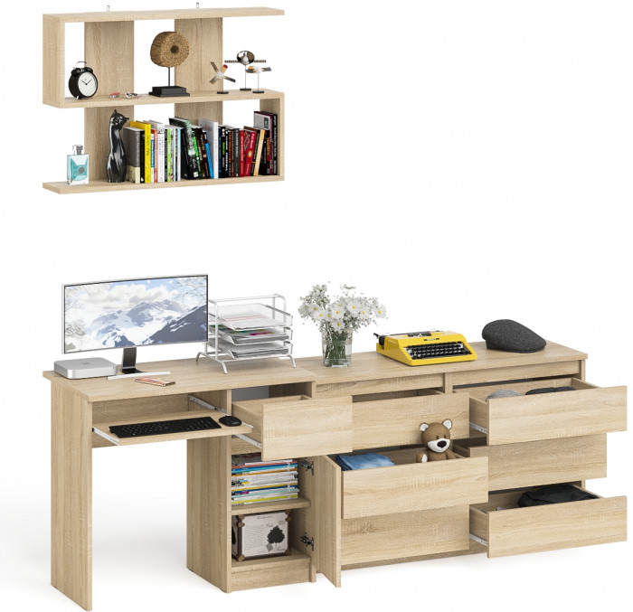 Мори компьютерный стол МС-1 правый + Комод МК1200.6 + Полка 900, дуб сонома