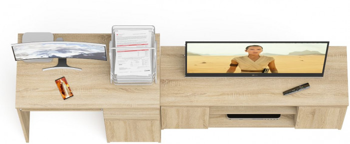 Мори компьютерный стол МС-1 правый + Тумба МТВ1200.1, дуб сонома