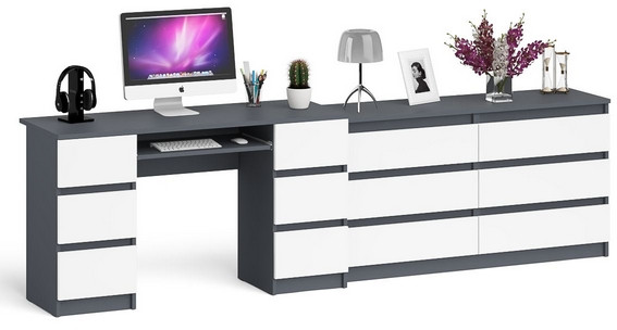 Мори Стол компьютерный МС-2 + Комод МК1380.6, цвет графит/белый, ШхГхВ 273,4х50х76,6 см., универсальная сборка