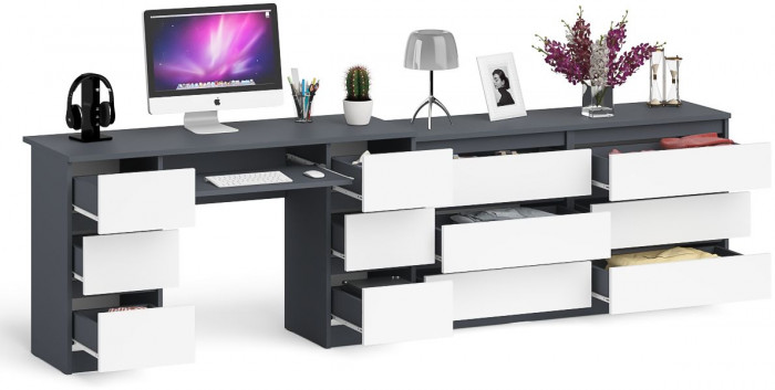 Мори Стол компьютерный МС-2 + Комод МК1380.6, цвет графит/белый, ШхГхВ 273,4х50х76,6 см., универсальная сборка