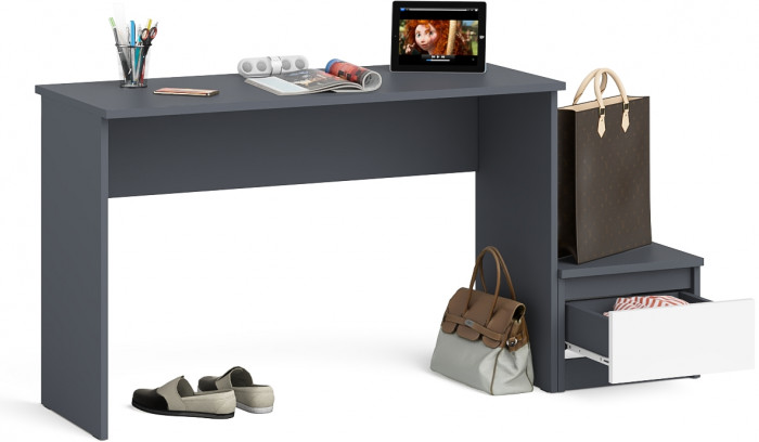 Мори Стол письменный МСП1200.1 + Тумба ТМП400.1, цвет графит/белый, ШхГхВ 160,8х50х76,6 см., универсальная сборка