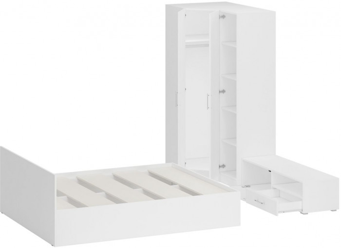 Спальня Стандарт 4-1600, белый/фасады ТВ тумбы МДФ белый глянец