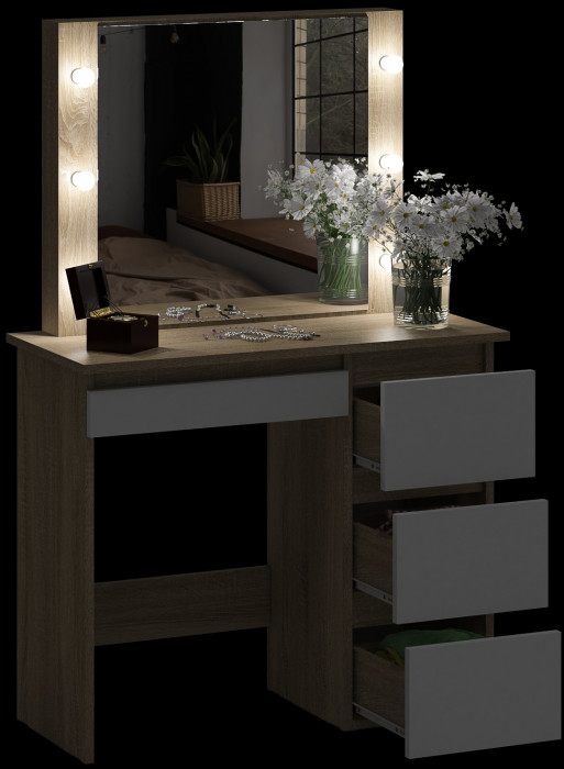 Стол косметический с подсветкой Сура, дуб сонома/белый