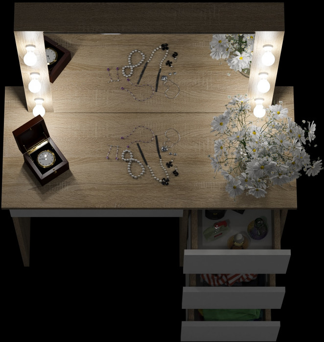 Стол косметический с подсветкой Сура, дуб сонома/белый