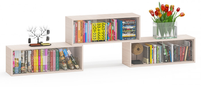 Три полки книжных С-МД-КН01, ясень шимо светлый