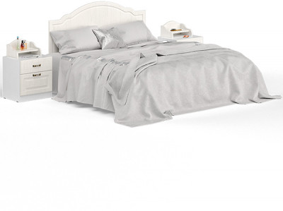 Ливерпуль Кровать 11.08 + осн. + ножки + две Тумбы 08.146 + две 10.117, ясень ваниль/белый