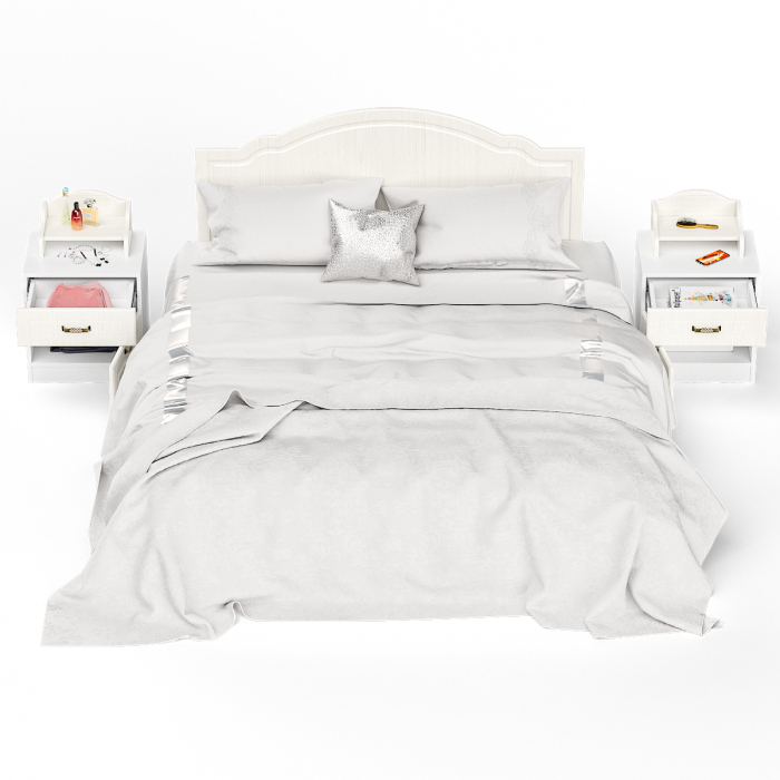 Ливерпуль Кровать 11.08 + осн. + ножки + две Тумбы 08.146 + две 10.117, ясень ваниль/белый