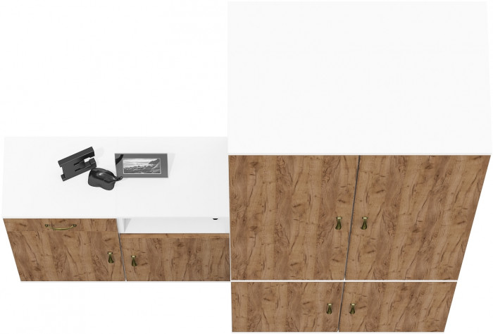 Лидер-8 Шкаф МД 19Б + Тумба МД 3.15 + Тумба МД 3.19, белый шагрень/крафт золото