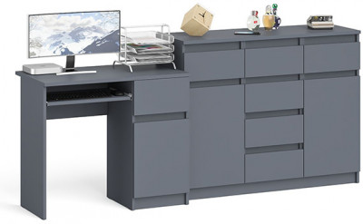 Мори компьютерный стол МС-1 правый + Комод МК1200.4, графит