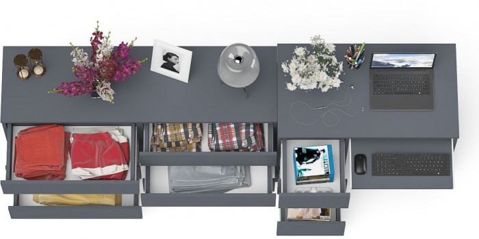 Мори компьютерный стол МС-6 левый + Комод МК1380.6, графит