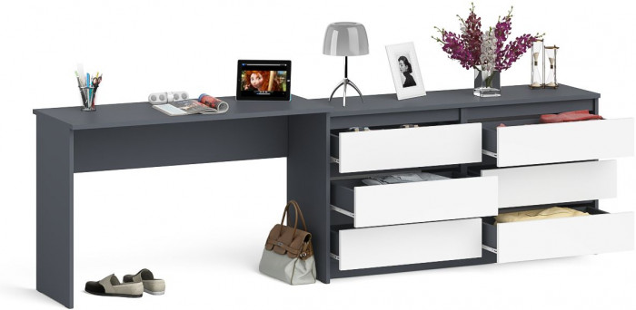 Мори письменный стол МСП1200.1 + Комод МК1380.6, графит/белый