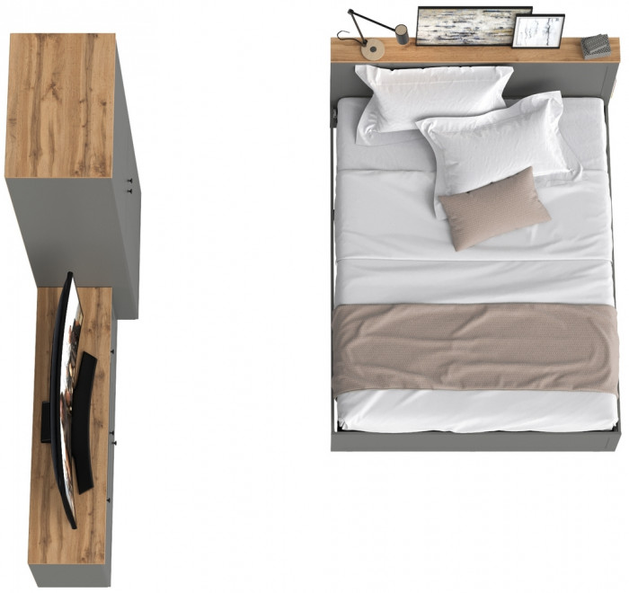 Остин 11.53 Кровать + ортопед + 13.224 Шкаф + 16.47 Тумба под ТВ, серый графит/дуб крафт золотой