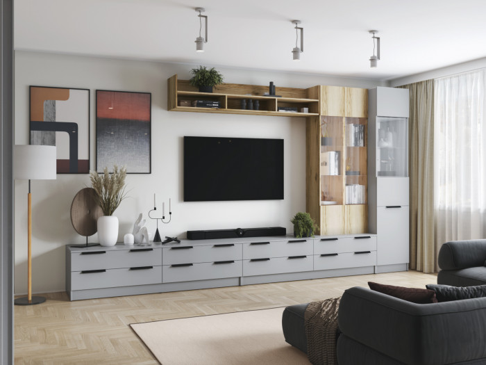 Набор мебели для гостиной "Мадрид", Камень серый/Дуб делано