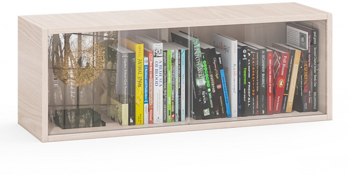 Полка книжная С-МД-КН01, цвет ясень шимо светлый, ШхГхВ 83х25х30 см., стеклянные дверцы
