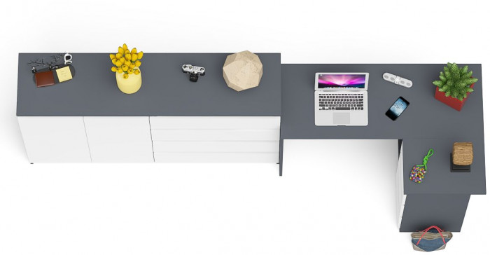 Мори компьютерный стол МС-16 правый + Комод МК1600.1, графит/белый