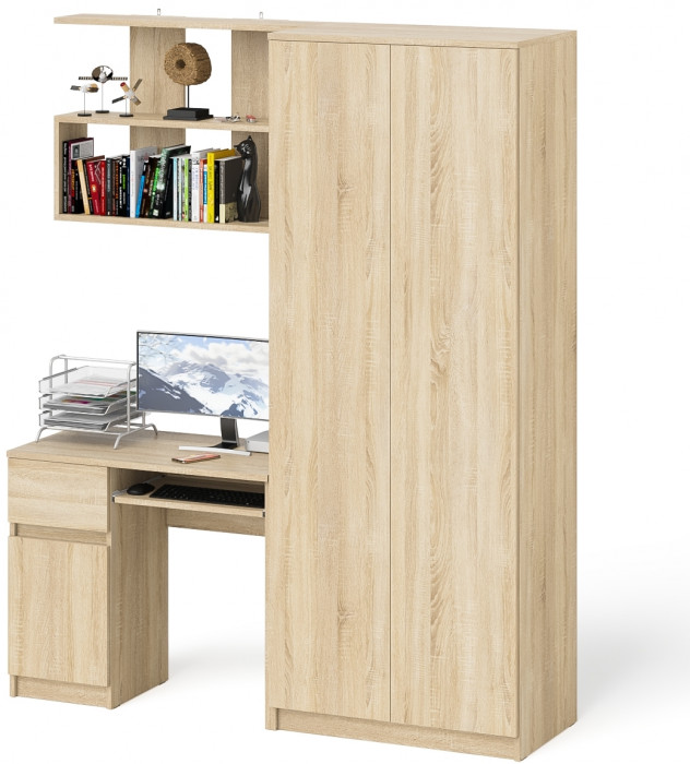 Мори Стол компьютерный МС-1 левый + Шкаф МШ800.1 + Полка 900, цвет дуб сонома, ШхГхВ 170,4х50,4х209,6 см., НЕ универсальная сборка