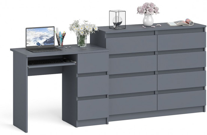 Мори компьютерный стол МС-6 правый + Комод МК1200.8, графит