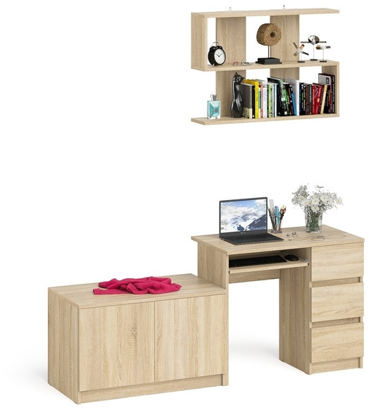 Мори Стол компьютерный МС-6 правый + Тумба МА900.1 + Полка 900, цвет дуб сонома, ШхГхВ 180,4х50,4х209,6 см., НЕ универсальная сборка