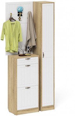 Прихожая П-6 Компоновка № 24, дуб сонома/фасады МДФ белое дерево фрезеровка прованс