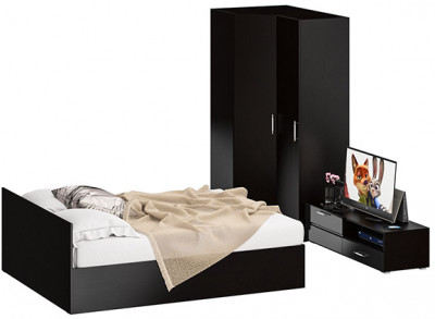 Спальня Стандарт 4-1600, венге/фасады ТВ тумбы МДФ чёрный глянец