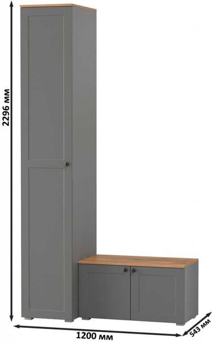 Остин Прихожая 11, цвет серый графит/дуб крафт золотой, ШхГхВ 120х54,3х229,6 см., универсальная сборка